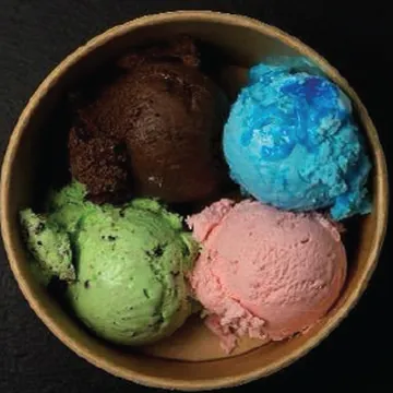 Scoops of chocolate, mint, bubblegum and strawberry gelato