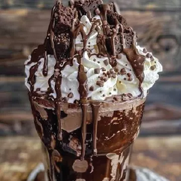 Billionaire milkshake with whipped cream and brownie
