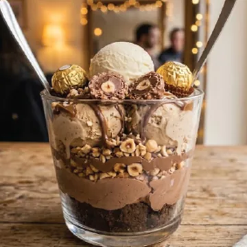 Ferrero Rocher sundae in a tall glass